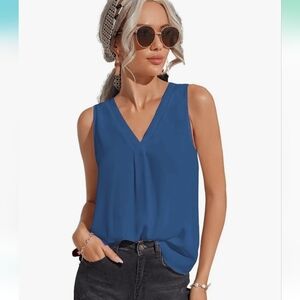 Milumia Women's Elegant Sleeveless V Neck Work Office Pleated Tank Top Shirt XL